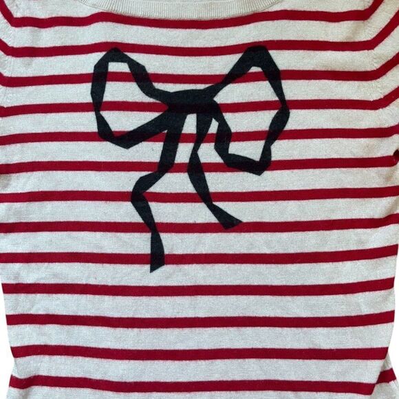 SAKS FIFTH AVENUE Stripe and Bow Pattern Cashmere Silk Knit Sweater M Boat Neck - Picture 3 of 6